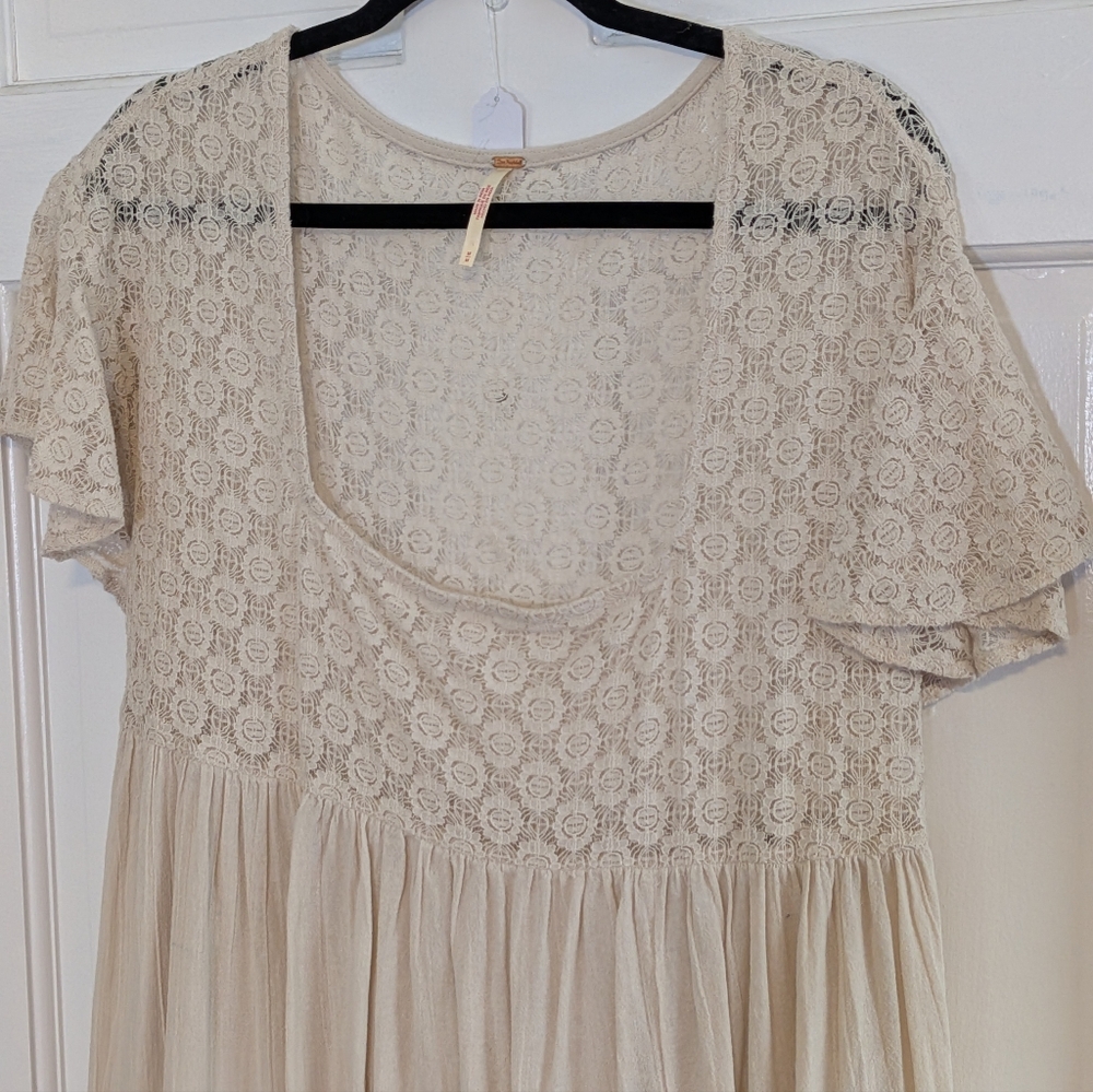 Free People Bring The Romance Midi Dress Ivory Lace Boho Prairie - Picture 3 of 5